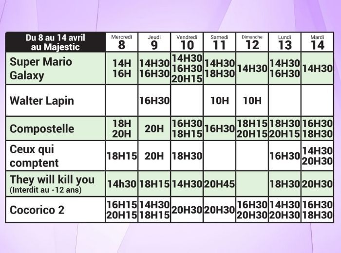 semaine de programmes du 8 au 14 avril