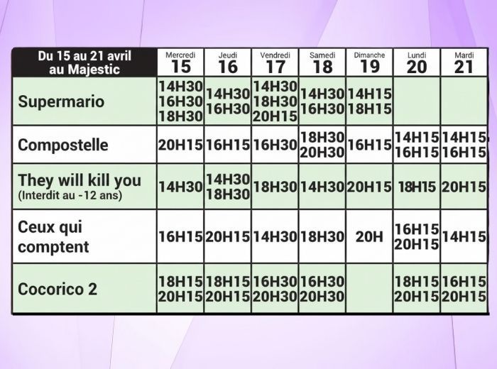 Programme semaine du 15 au 21 Avril