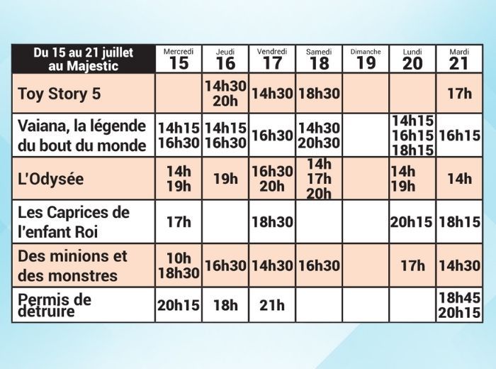 Programmes semaine du 15au21 Juillet