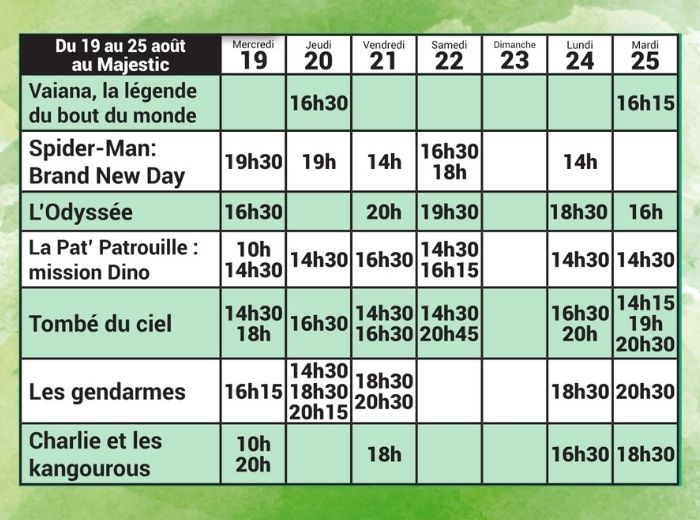 Semaine du 19 au 25 aout