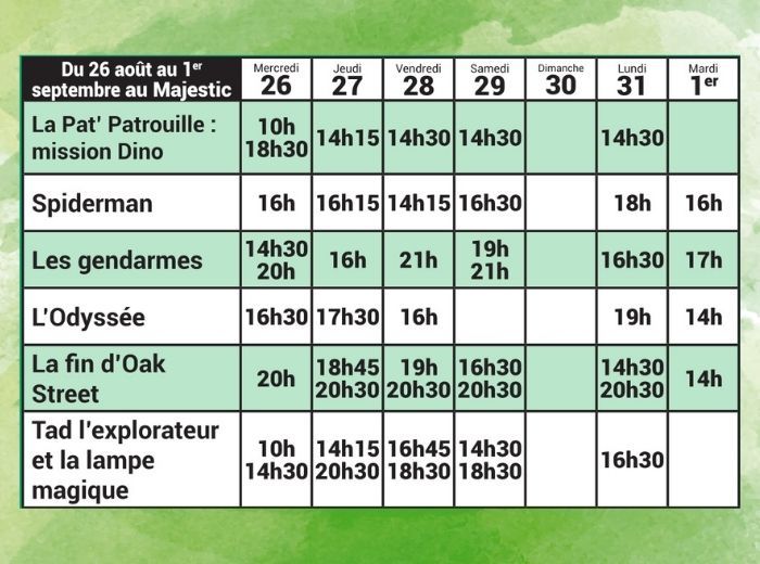 Semaine du 26 aout au 1er sept