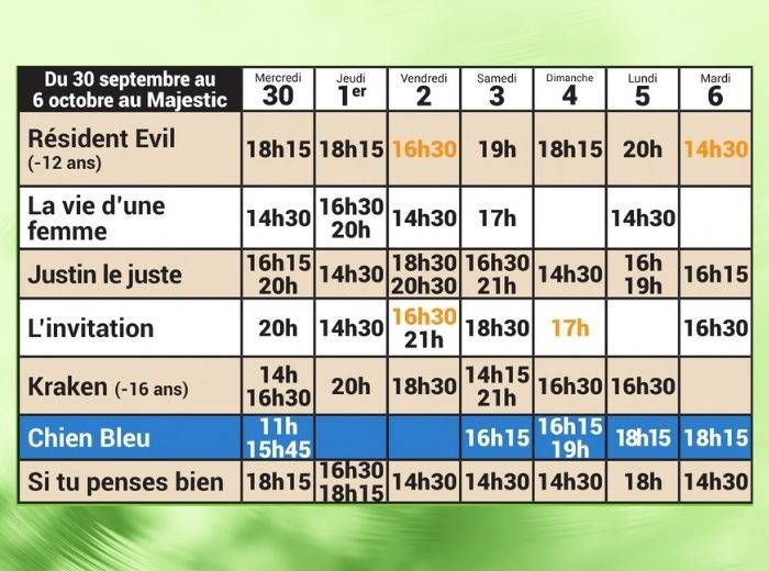 Semaine du 30 Septembre au 6 Octobre