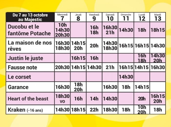 Programmes semaine 7 au 13 Octobre, cinéma le majestic firminy